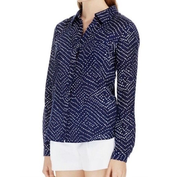 DVF Cotton Silk‎ Polka Geometric Dot Button Up 4 - Picture 1 of 8